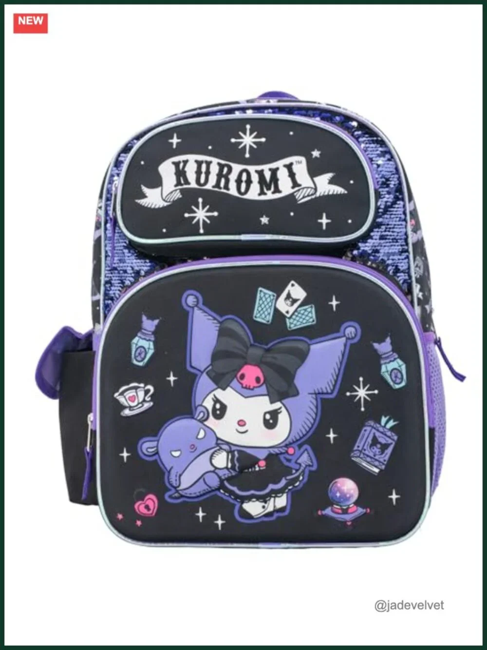 Kuromi Hello Kitty Sequin Backpack for Girls 16 Inch Sanrio School Bookbag